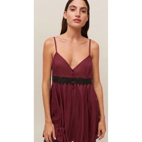 Urban Outfitters Maroon Lace Button Up Baby Doll Dress - Picture 1 of 9